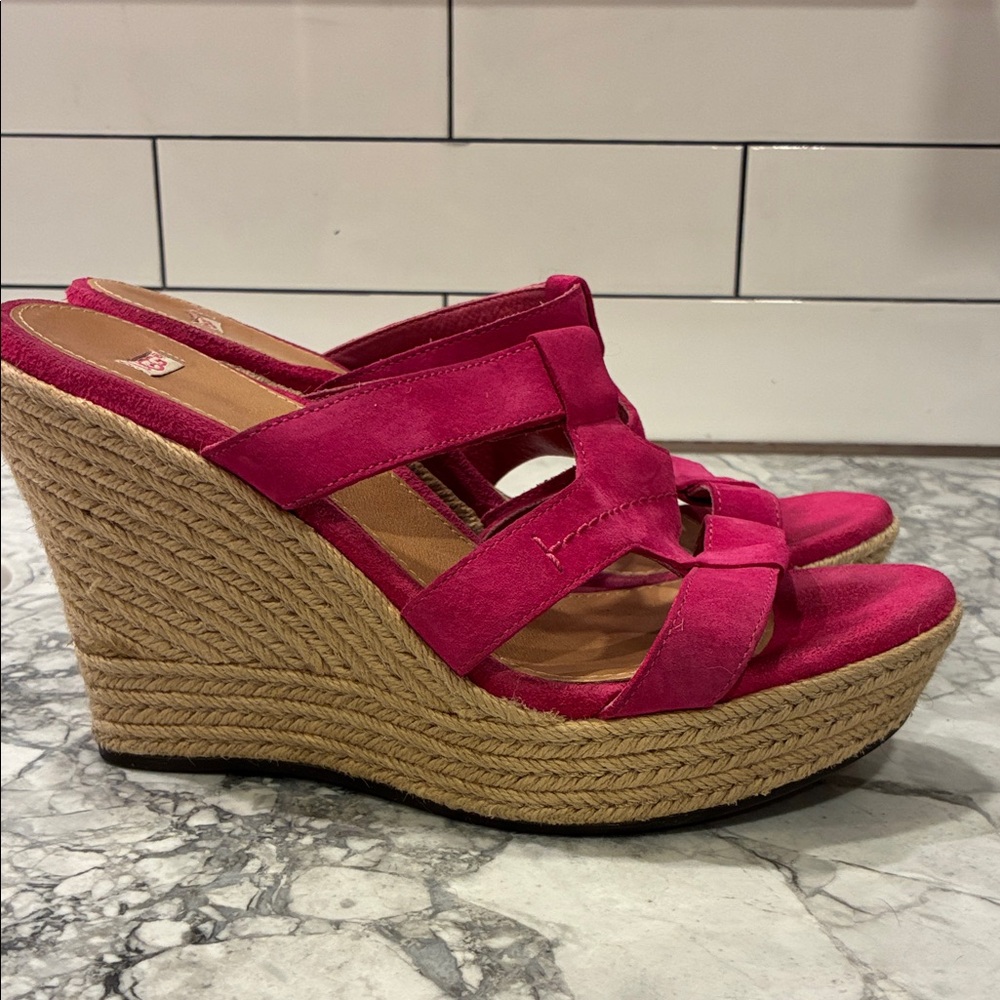 UGG Fuchsia pink Rope Espadrille suede Wedge Sandals 10 - Picture 2 of 8
